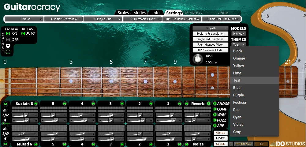 Guitarocracy User Manual: Customize the Guitar Theme Color in Guitarocracy, a Virtual Guitar Instrument