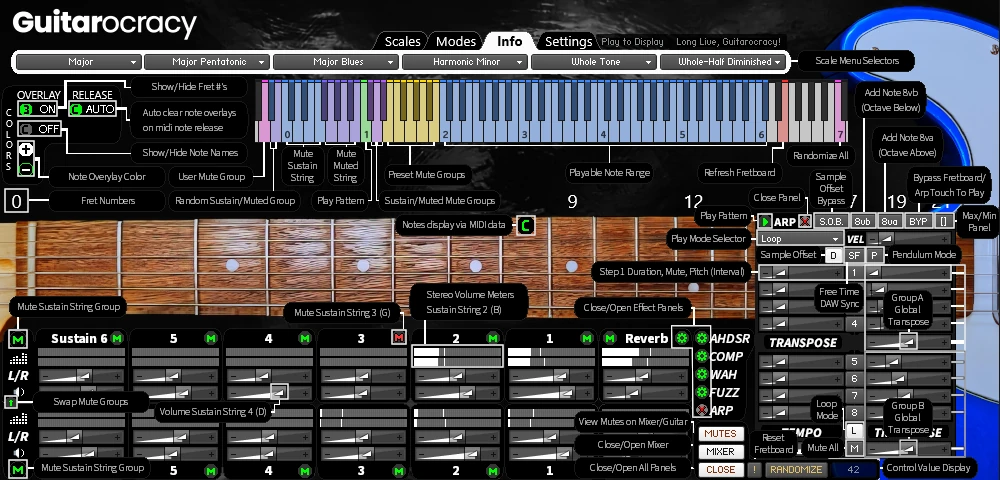 Guitarocracy User Manual Tool Tips: Interactive Controls Guide for Virtual Guitar Plugin, Scales, Modes & Kontakt 8 Features