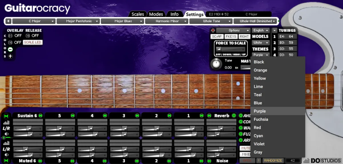 Settings to Customize Guitarocracy Theme and create your own mood - Purple Guitar & White Interface